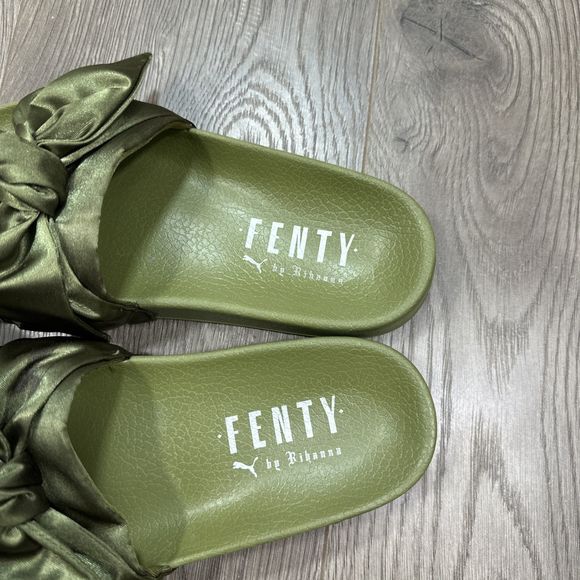 FENTY Puma x Rihanna Green Satin Bow Slides Size US 5.5 - Picture 2 of 6